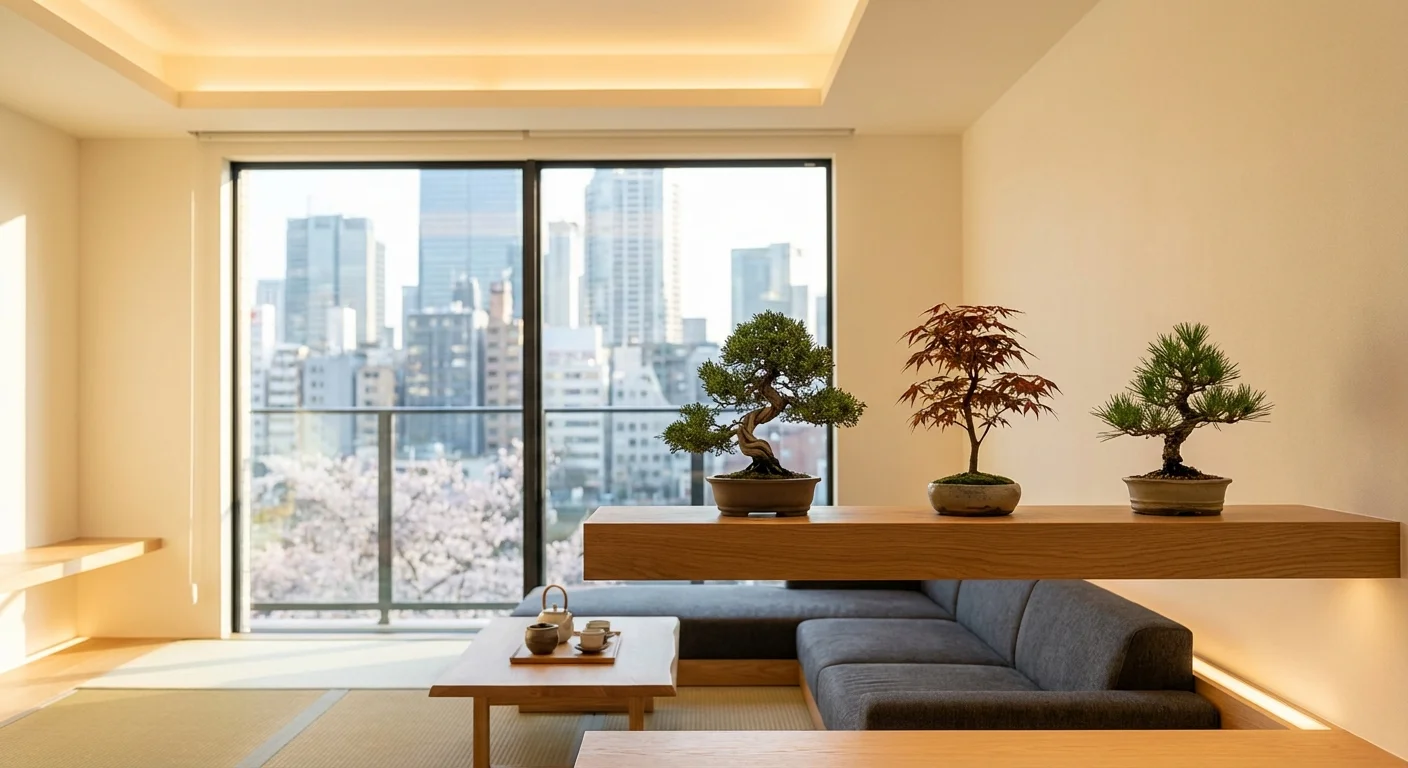 Urban Oasis: Designing Serene Japanese-Inspired Interiors with Mini Bonsai and AI